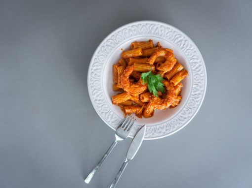 Pasta italiana con carabineros en su salsa Pasta italiana con carabineros en su salsa
